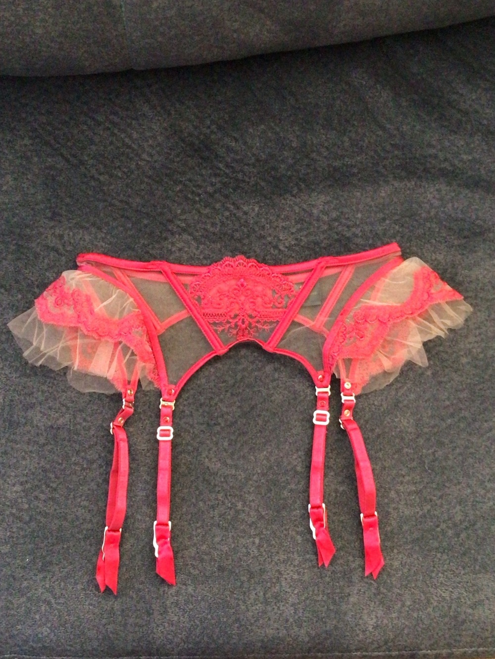 Honey Birdette Gabrielle XS garter belt in red